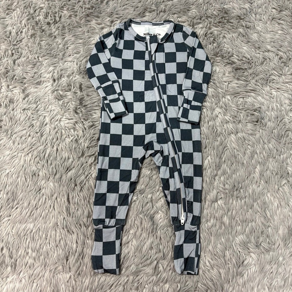 Miller & Co. navy Light Blue Checkered Convertible Bamboo Sleeper 0-3 Months NEW